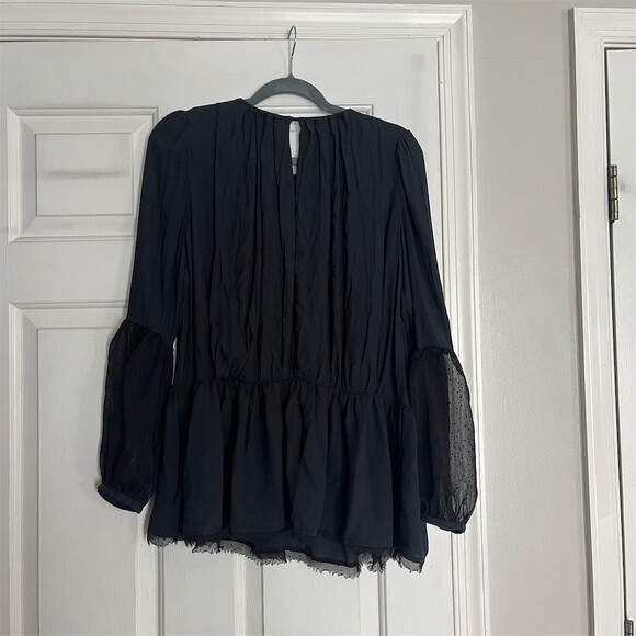 Free People Blouse Womens XS Black Sheer Swiss Dot Long Sleeve Peplum Boho - Picture 7 of 7